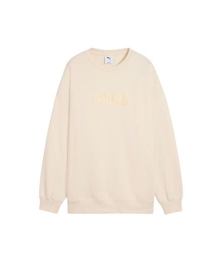 Sweat Puma Maximal Metallic oversize Crew FL Femme Beige